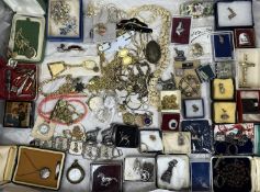 ASSORTED COSTUME JEWELLERY, some boxed, including rings, silver charms, gold tone necklaces, fob