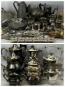 LARGE ASSORTMENT OF METALWARE, including four-piece EPNS tea service, EPBM spirit kettle on stand