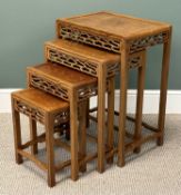 CHINESE HARDWOOD NESTING TABLES, set of four rectangular, with carved and pierced friezes, plain