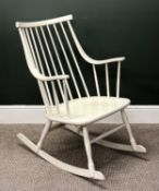 MID-CENTURY PAINTED SPINDLE BACK ROCKING CHAIR, with solid seat, 90 (h) x 60 (w) x 60cms (d)