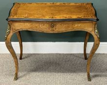 LOUIS XV STYLE INLAID WALNUT BUREAU PLAT, shaped rectangular top with ebonised rim, over a shaped