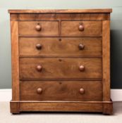 VICTORIAN MAHOGANY CHEST OF DRAWERS, with turned knob handles, 115 (h) x 110 (w) x 47cms (d)
