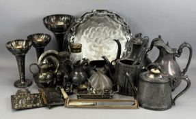 ASSORTED METALWARE, including Victorian silver tablespoon, two EPBM meat skewers, sewing case with