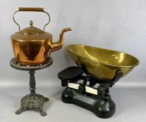 ASSORTED METALWARE, 19th century and later, including large cast iron grocer's scales with brass