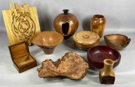 HAND-CRAFTED TREEN, including silver birch dish, signed 'Campbell', 32 x 26cms; Anglesey yew vase,