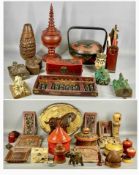 LARGE ASSORTMENT OF INDONESIAN, ASIAN & OTHER DECORATIVE WOODEN ITEMS, mostly painted, including