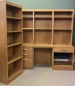 MODERN WOOD GRAIN OFFICE UNIT, incorporating bookcases and computer desk, overall 182 (h) x 169 (