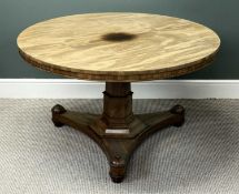 VICTORIAN MAHOGANY BREAKFAST TABLE, circular tilt top, tapered octagonal column to the trefoil base,