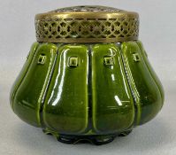 HOLMES & SON ART POTTERY FLOWER HOLDER, green lustre glazed and with fluted design, possibly by