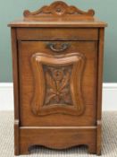 LATE 19TH CENTURY WALNUT COAL BOX, relief carved fall front enclosing liner, 61 (h) x 38 (w) x 35cms