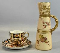 ROYAL WORCESTER BLUSH IVORY JUG of tapering cylindrical form, gilded relief decoration, painted with