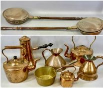 ASSORTED METALWARE, 19th century, including side-handled coffee pot, 31cms (h); three circular