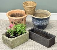 ASSORTED GARDEN ORNAMENTS, including rectangular reconstituted stone trough, 18 (h) x 38 (w) x 16cms