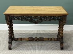 VICTORIAN WALNUT LIBRARY TABLE, rectangular top with moulded rim and rounded corners, over carved