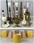 VARIOUS MODERN TABLE LAMPS, some with shades, including two marble effect, pair of metal, cast metal