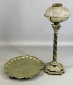 EPNS OIL LAMP & CIRCULAR WAITER, the oil lamp with shaped stepped base, Corinthian column,