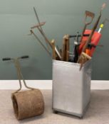 ASSORTED GARDEN TOOLS, including a Little Giant roller, spades, hoes, and other hand tools