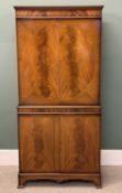 REPRODUCTION MAHOGANY COCKTAIL CABINET, upper section having mirrored back and base, shelved