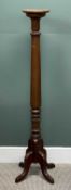MAHOGANY TORCHÈRE STAND, turned column with carved decoration, scroll supports, 143cms (h)