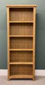 CONTEMPORARY LIGHT OAK BOOKCASE, five fixed shelves, 179 (h) x 70 (w) x 25cms (d) Provenance: