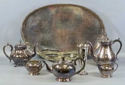 ASSORTED PLATED WARE, including large oval Sheffield plate tea tray with pierced gallery rim, oval
