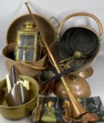 METALWARE, 19th century and later, including helmet shaped copper coal scuttle; brass hanging