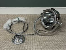 RETRO STYLE ALUMINIUM MARINE SPOT LAMP, having U shaped clamp brackets and ceiling suspension cables