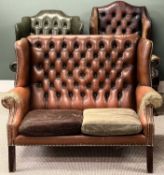 HIDE EFFECT STUDDED WING BACK TWO-SEATER SETTEE, and a similar pair of wing back armchairs