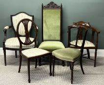 SEATING PARCEL, including mahogany framed shield back chair with upholstered back, armrests, and