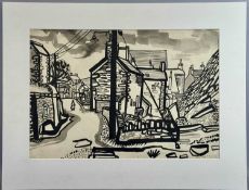 ‡ DAVID SMITH (British, 1920-1999) pen, ink, and watercolour - village scene with stone buildings