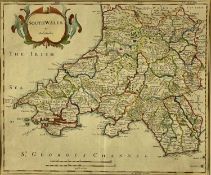 ROBERT MORDEN 18th century hand-coloured engraved map of South Wales, 35.5 x 43cms Provenance:
