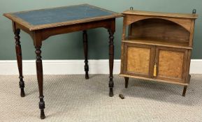 EDWARDIAN OAK TWO-DOOR WALL CUPBOARD, 75 (h) x 60 (w) x 26cms (d); and a mahogany centre table,