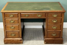 REPRODUCTION MAHOGANY TWIN-PEDESTAL DESK, with inset green leather writing surface, centre top