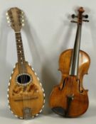 VIOLIN & ITALIAN MANDOLIN, the violin with 37cms two-piece back, in case with bow; mandolin with
