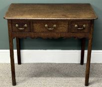19TH CENTURY OAK SIDE TABLE, rectangular plank top with moulded rim and canted corners, over three