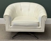 G-PLAN METROPOLITAN SWIVEL TUB CHAIR, cream vinyl upholstered button back, aluminium base, c.