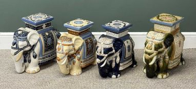 FOUR ORIENTAL STYLE CERAMIC ELEPHANT FORM JARDINIÈRE STANDS, 43 (h) x 49 (w) x 24cms (d) the largest