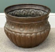 LARGE VINTAGE COPPER JARDINIÈRE, embossed with a band of oval motifs, above a fluted lower