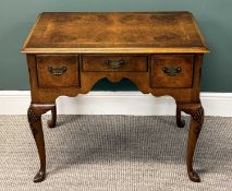 REPRODUCTION WALNUT LOWBOY, cross banded and feather banded rectangular top with moulded rim, over