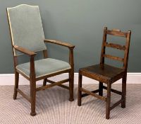 TWO OAK CHAIRS, oak framed open armchair with dralon upholstered arch back and seat, 115 (h) x 62 (