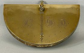 ANTIQUE BRASS FACED SHIP'S INCLINOMETER, the demilune dial engraved with initials, indicator