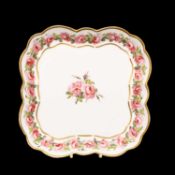 NANTGARW PORCELAIN SQUARE DISH circa 1813-1820, lobed form, border with trail of open pink roses