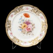 NANTGARW PORCELAIN PLATE circa 1813-1820, moulded border picked out in gold, large centre spray of