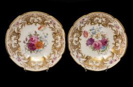 PAIR OF NANTGARW CRUCIFORM DESSERT DISHES, circa 1813-1820, painted with central spray of summer