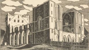 ‡ EDGAR HOLLOWAY (1914-2008) wood engraving - entitled verso 'Llanthony Priory', dated verso 1948,