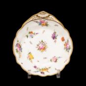NANTGARW PORCELAIN FAN-HANDLED DISH circa 1813-1820, gilt dentil border, moulding to handle picked