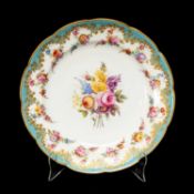 NANTGARW PORCELAIN CIRCULAR LOBED PLATE circa 1813-1820, turquoise enamelled border, gilt dentil