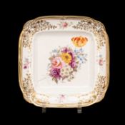 NANTGARW PORCELAIN SQUARE DISH circa 1813-1820, moulded gilded border, four small posies to