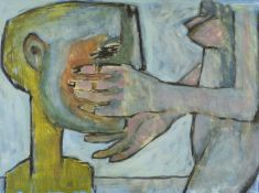 ‡ KEITH BAYLISS (b. 1954) oil on paper - entitled verso 'Touch', signed with initials, 49 x 65cms