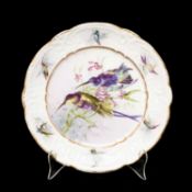 RARE NANTGARW PORCELAIN PLATE circa 1813-1820, moulded gilt dentil rim, centre decoration of two